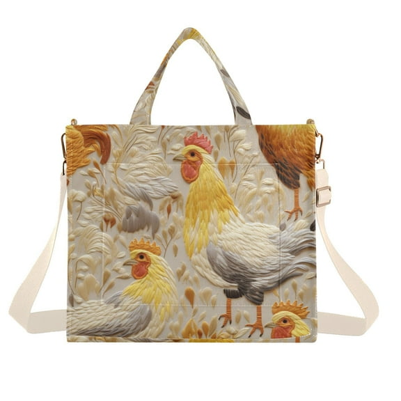 Chicken Wheet Leaves Corduroy Tote Bag Handbag Large Messenger Bag Shoulder Crossbody Zipper Bag Purse