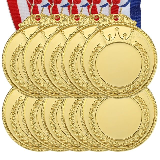 Unique Bargains Blank Award Medals, 10 Pack Gold Award Medals with Ribbon, Design Your Medals Kit