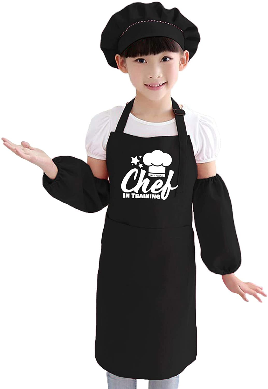 Blue Aprons Set + Easy Bake Oven Apron with Matching Chef Hat and Sleeves for Boys and Girls Sister Novelties Easy Bake Ultimate Oven Bundled with Childrens Chef in Training Apron Set 