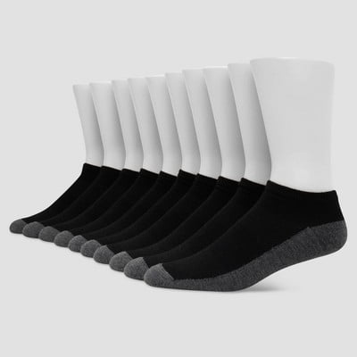 Hanes Premium Men's Big & Tall Low Cut Socks 10pk - Black - 12-14