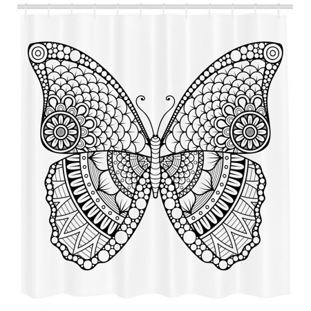 Henna Shower Curtain Black And White Butterfly Design With