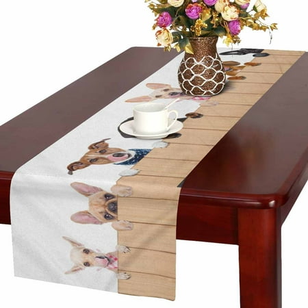 

MKHERT Funny Different Puppy Dogs behind a Blank Banner Table Runner for Office Kitchen Dining Wedding Party Banquet 16x72 Inch