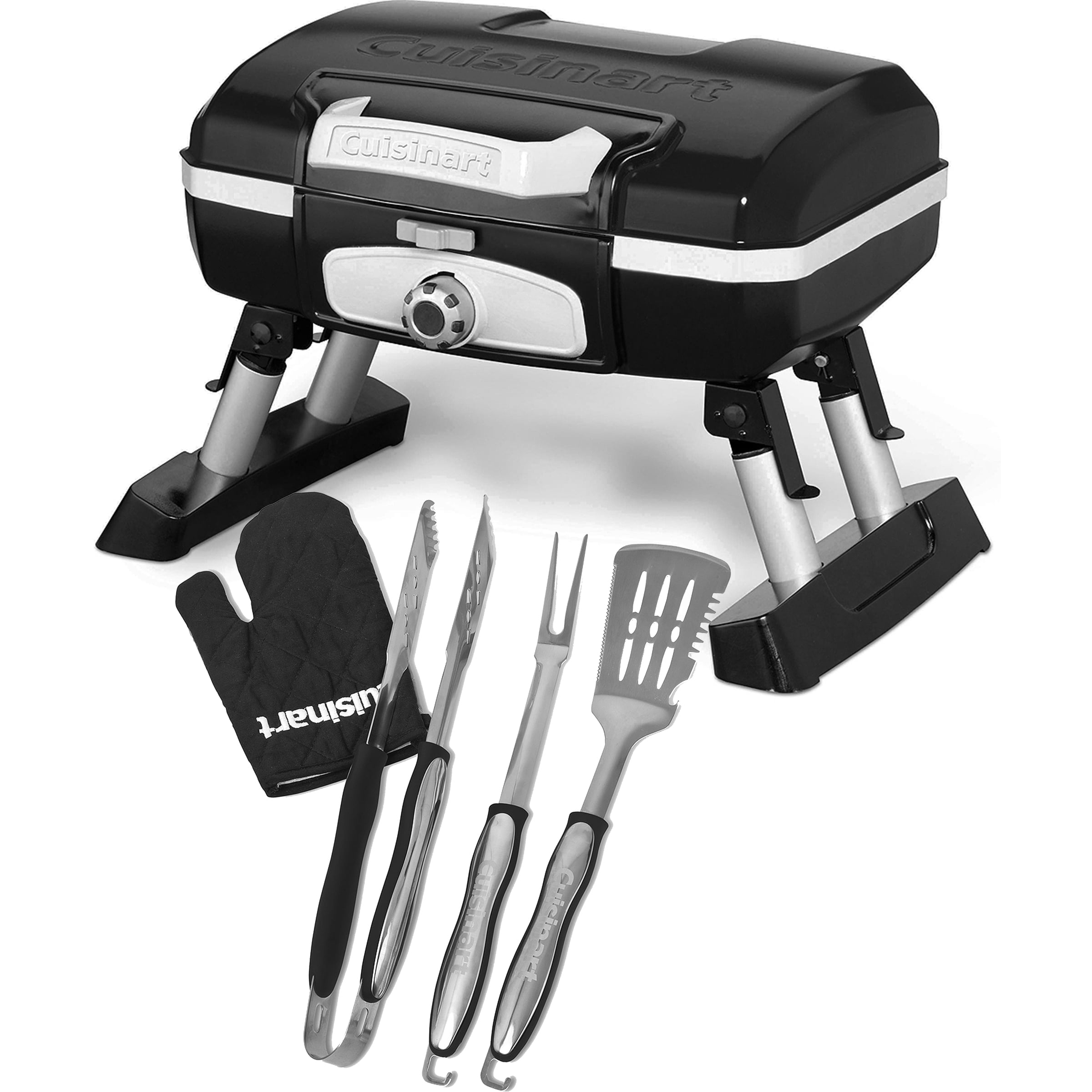 Cuisinart CGG-180TB Petit Gourmet Tabletop Gas Grill with 3 Piece Tool Set and BONUS Grill Glove