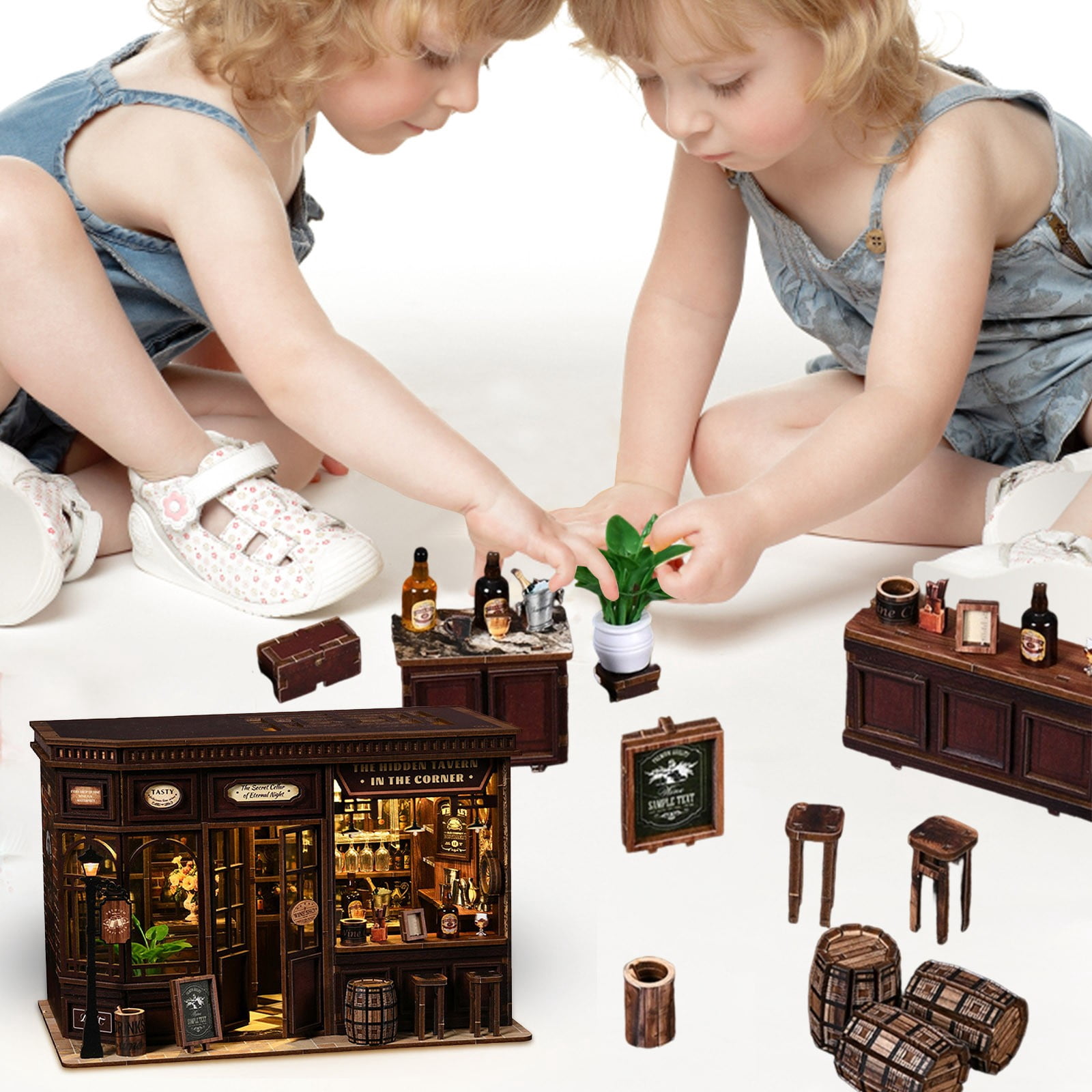 DIY Miniature House Assembly Model, 9Inch Wooden Desktop Ornament Craft Kit for Adults, Creative Home Office Decoration