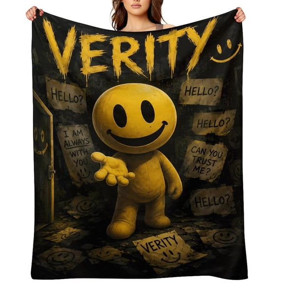 Verity Smiley Face Fleece Throw Blanket, Soft Cozy Flannel Blanket, Creepy Cute Weirdcore Graphic Blanket for Bed Sofa Travel Camping Home Decor