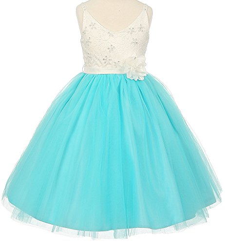 BNY Corner - Flower Girl Dress Two Tone Knee Length V-Neck Lace Top for ...