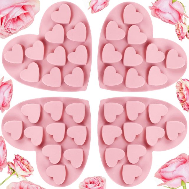 4 moldes de silicona con forma de corazón en forma de corazón, moldes antiadherentes para dulces de chocolate, moldes para hornear (rosa) TUNC Sencillez