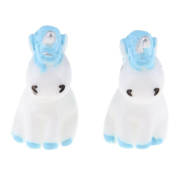 2 lindas figuras de unicornio en miniatura, juguetes para baby shower y oficina. Azul
