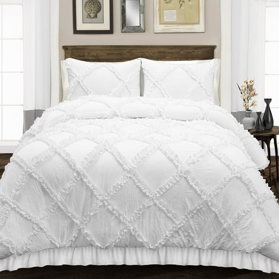 Duvet Cover 3 Piece Egyptian Cotton Cozy & Super Soft 600 TC Diamond Ruffle Duvet Covers with Zipper Closure & Corner Ties Soft Comforter Cover (Super King Plus Plus, White )