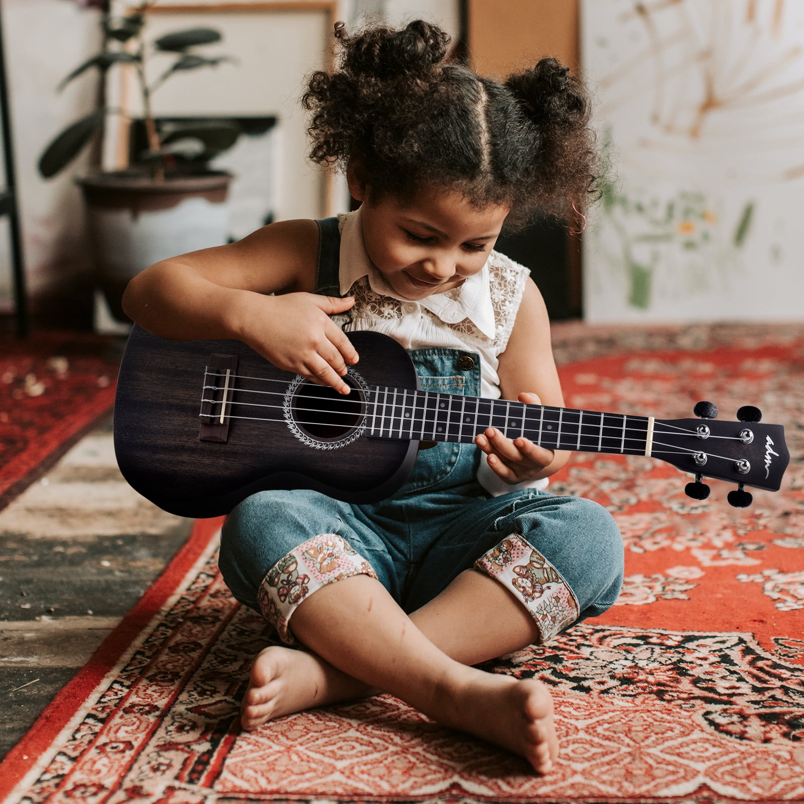 ADM Concert Ukulele 23'' Mahogany Hawaiian Ukulele Kit for Beginner Kid Adult with Free Lessons, Black