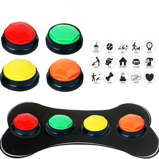 Dog Talking Button Set C, 4-Button Pet Communication System with Bone Pad & Stickers, Winter Indoor Activity for Bored Dogs or Valentine's Playtime, Easy to Use & Record Custom Sounds