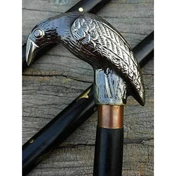 NAUTICALMARTUS BY Antique Brass Crow Raven Head Handle Walking Stick Solid Handmade Fashion Cane Wooden Walking Stick Shaft Gift