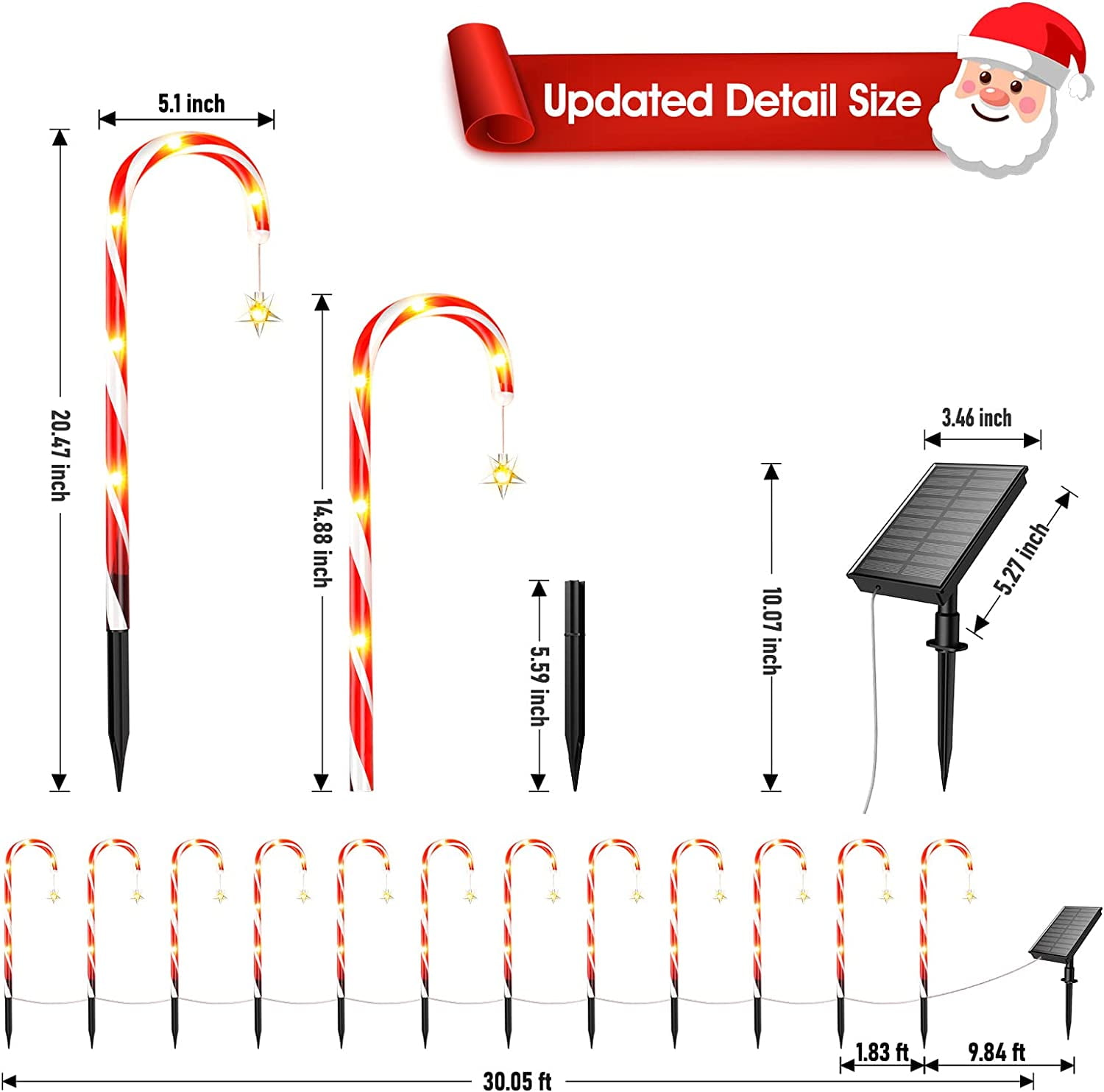 Outdoor Christmas Decorations, 12 Pack Solar Christmas Candy Cane Lights with Wireless Remote Control & Bigger Solar Panel, 9 Modes Bright All Night Solar Christmas Yard Pathway Decorations