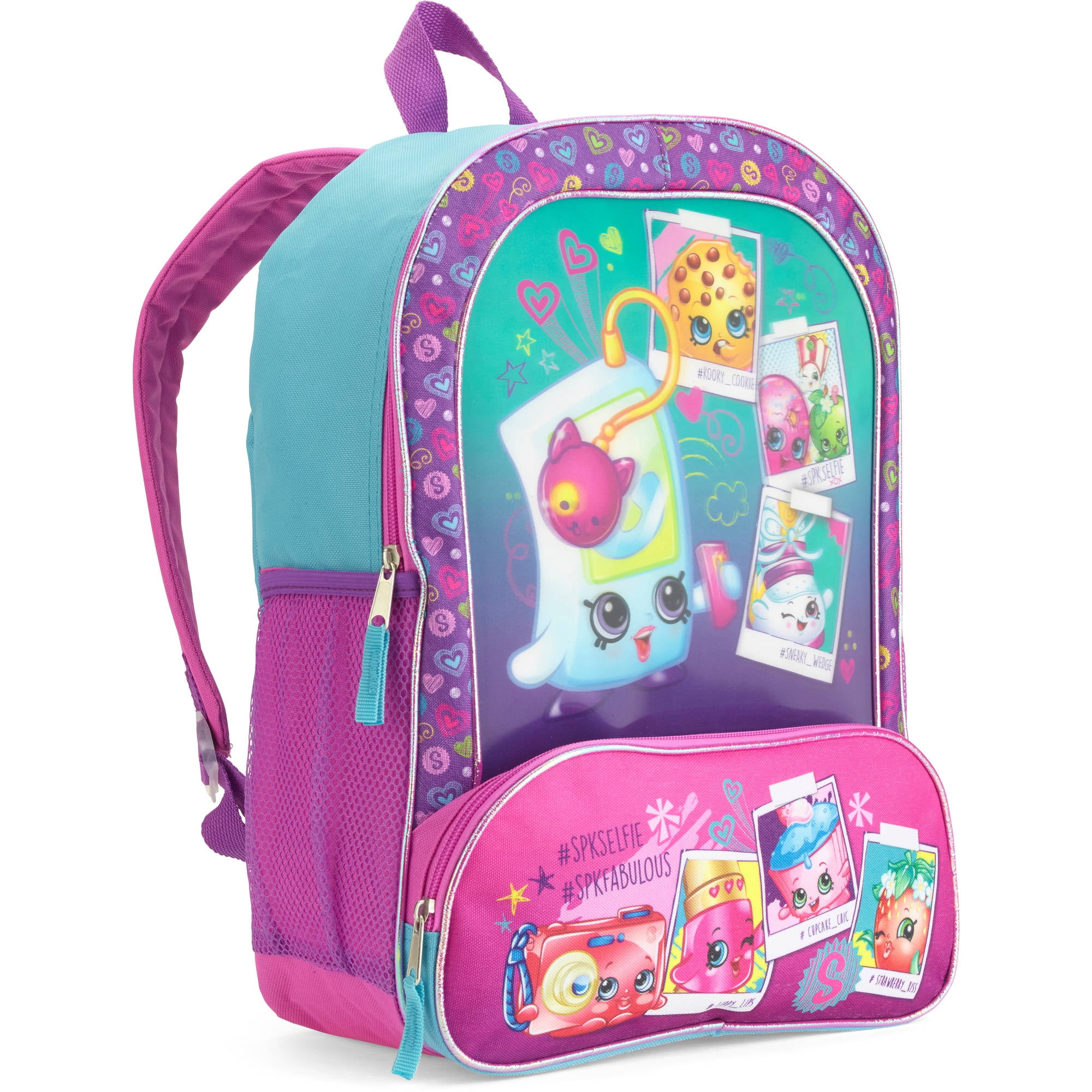 Licensing Shopkins Girls' Pink Blue Child 16" Full Size Backpack