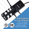 thumbnail image 2 of Power Strip DEWENWILS de 10 salidas con 4 cables USB 2480J de 15 A y 15 pies, 2 of 7