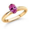 thumbnail image 2 of Gem Stone King 10K Yellow Gold Pink Created Sapphire Solitaire Engagement Ring for Women (0.90 Cttw, Oval 7X5MM, Gemstone September Birthstone, Available in Size 5, 6, 7, 8, 9), 2 of 4