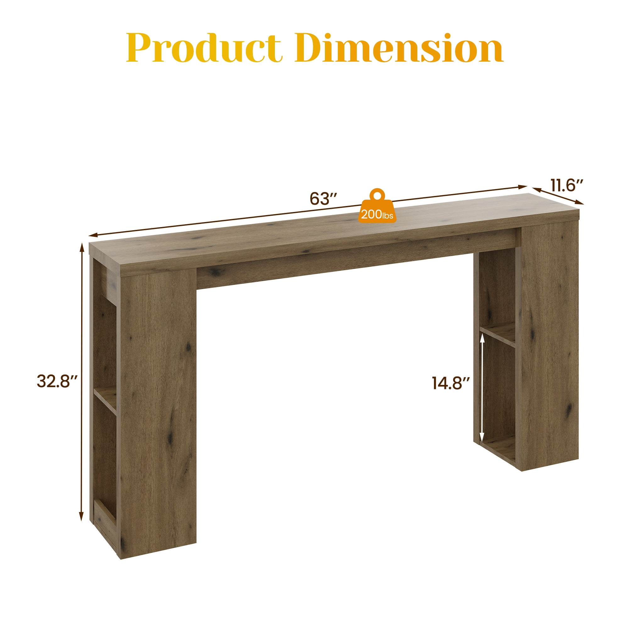63 Inch Natural Farmhouse Console Table with Open Storage Shelves, Rectangular Wooden Entryway Sofa Table for Hallway Living Room Foyer Decor Display