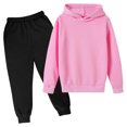 thumbnail image 2 of Jinhomg Toddler Girls Solid Outfits 2 Piece Comfy Sweatsuit Lightweight Comfy Crew Neck Hooded Sweatshirt with Long Pants Sets Daily Wear 90 off Clearance Sale Pink 6 Years, 2 of 3
