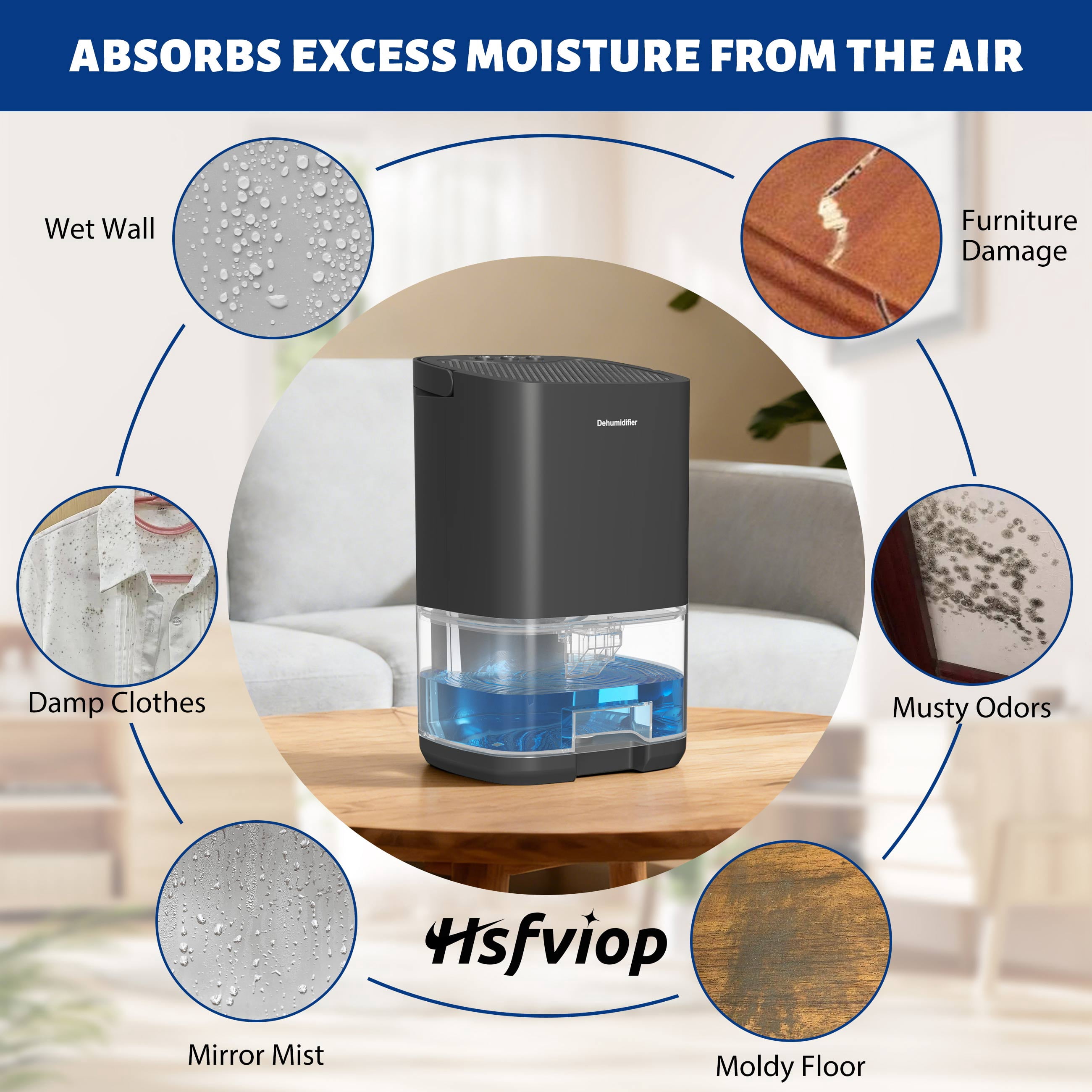 Hsfviop Dehumidifier for Home with LED Light Portable Water Tank with Auto-off for Home 7 Colors,Black
