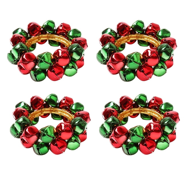 Getfitsoo Servilleteros Navideños, Juego de 4 Servilleteros de Acción de Gracias, Servilleteros con Campanas Verde y Roja para Decoración de Mesa Navideña, Bodas y Fiestas (Campanas de Navidad)