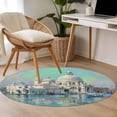 thumbnail image 6 of Blue Grey Building Round Rug 3.3ft Washable Circle Entryway Rugs Non Slip Modern Art Turquoise Area Rug Indoor Floor Carpet for Bedroom Kitchen Living Room Home Office Dining Room Nursery, 6 of 9