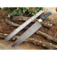 thumbnail image 4 of Damascus Steel kitchen Knife 14 Inches full tang 9" long Hand Forged blade, Blue Colored camel bone and brass bolster scale, 4 of 6