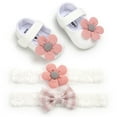 thumbnail image 5 of URMAGIC Newborn Baby Girl Shoes+2pcs Headband,Infant Toddler Soft Sole Crib Princess Shoes, 5 of 6