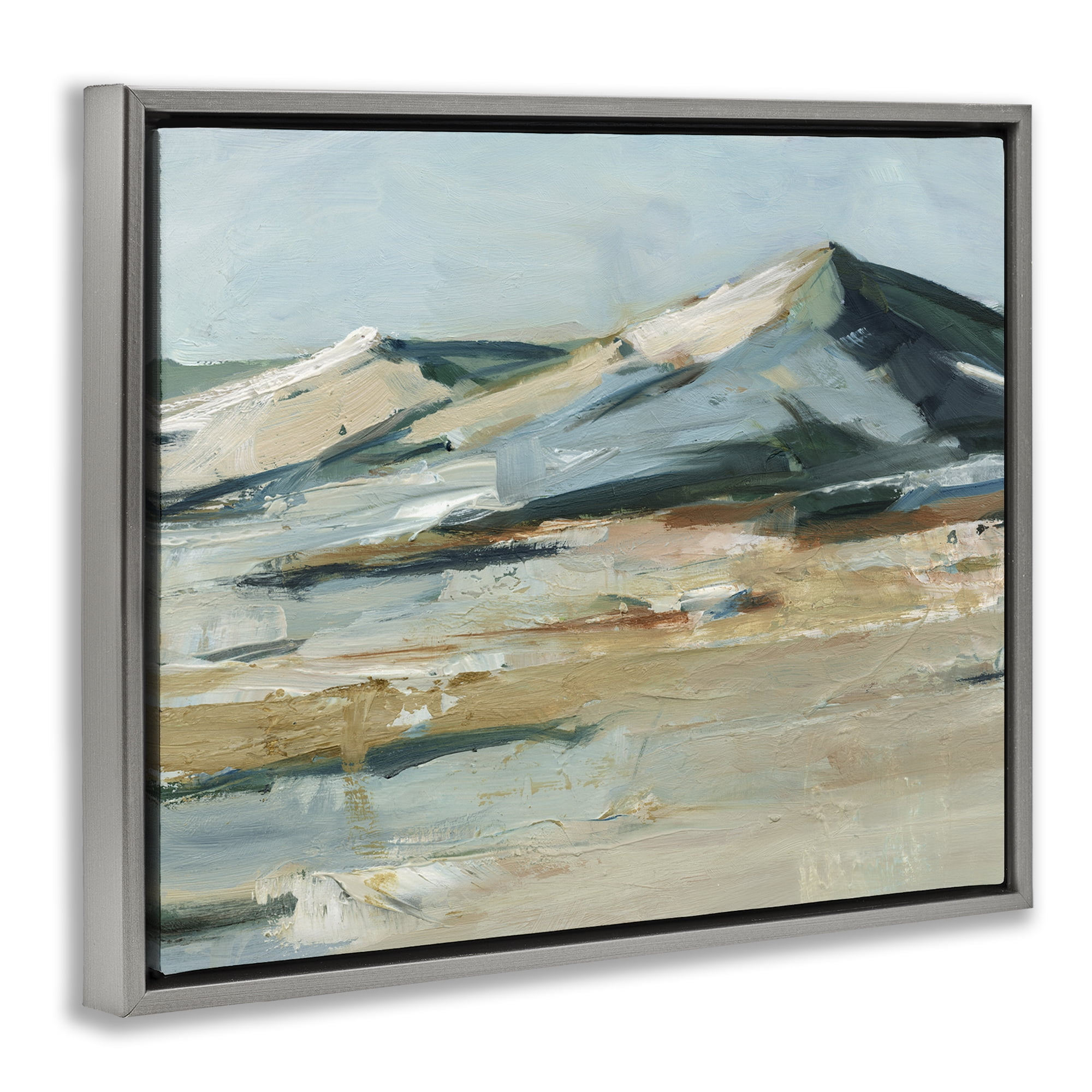 Stupell Industries Desert Mountain Dunes Landscape & Nature Painting Gray Floater Framed Canvas Art Print Wall Art, 21 x 17