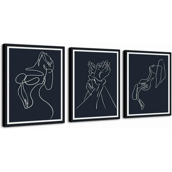 Canvas Wall Art for Bedroom - Set of 3 Sexy Couple Wall Decor Abstract Man and Woman Body Painting Minimalist Line Art Prints Black And Red Nude Artwork Modern Poster Framed for Home Hotel, 24x36inx3