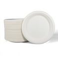 thumbnail image 1 of Zhuge Platos de papel blancos resistentes de 7 pulgadas (paquete de 100), 100 % compostables, ecológicos, platos desechables biodegradables, platos de papel de caña de azúcar, 1 of 4
