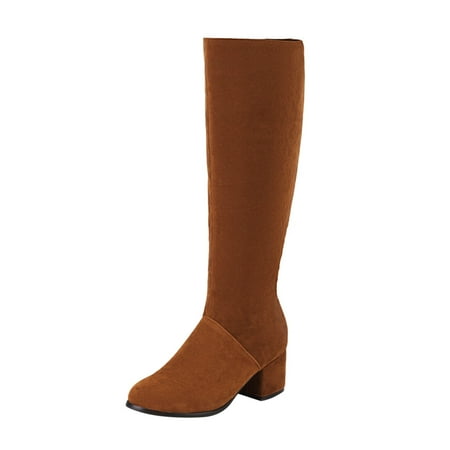 

Mackneog Ladies Solid Color Suede Chunky High Heel Side Zipper Long Knee Boots Gift on Clearance