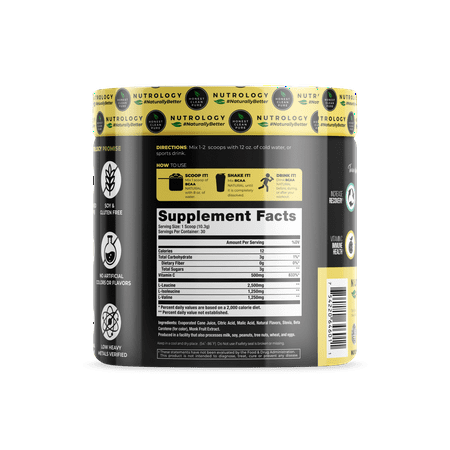 Nutrology - BCAA Natural - Plant Sourced Amino Acid Drink - Lemonade - 30 Servings