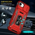 thumbnail image 6 of Heavy Duty Rugged Case for iPhone 16e, Case with Rotatable Ring Kickstand & Sliding Camera Cover, Support Magnetic Car Mount, Soft TPU Shockproof Hard PC Back Case - Red, 6 of 7