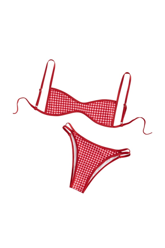 Women Bikini Bathing Suits Two Piece Bikini Sets Gingham Plaid Swimsuits Checkered High Cut Bottom Swimwear Flattering Summer Vacation Pool Party Tropical Wear Red L