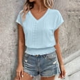 thumbnail image 4 of LEKWK Eyelet Tops for Women V Neck Short Sleeve Casual Summer Shirts Fashion Smocked Waist Solid Crop Top Beach Vacation Going Out Outfits, 4 of 5