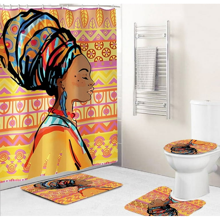 Afrocentric Shower Curtain Pretty Black Girl Shower Curtain Set Cool  African Bathroom Accessories