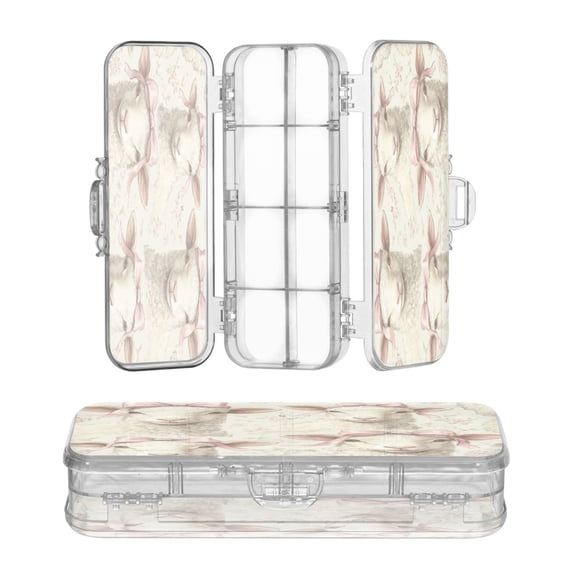 Wobogo Sheep with Bows Tied To Their Heads Pattern Clear Pencil Case Plastic Pencilboxes Stackable Design Study Materials for Classroom Office