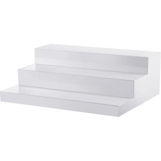 CiaoHER Large Acrylic Wine Liquor Bottle Rack 3 Tier White Countertop Riser Display for Bar Coffee Leisure Station Retail Store Shop Grocery Collection Organizer Stand (20''-1pack)