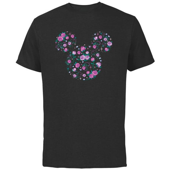 Disney Mickey Mouse June Birth Month Birthstone & Flowers - Short Sleeve Cotton T-Shirt for Adults - Customized-Black