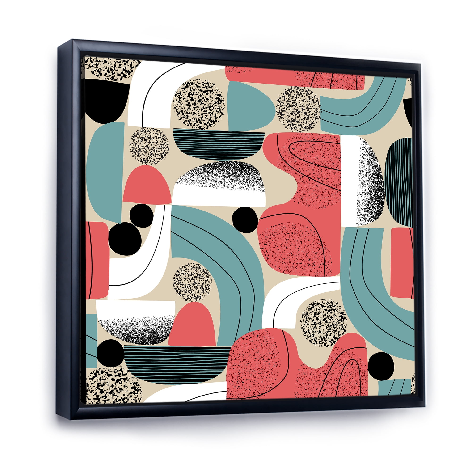 Designart 'Retro Shapes With Abstract Moons and Suns III' Modern Framed Canvas Wall Art Print