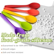 OFEFE 5 Pcs Small Different Colors Silicone Spoons, 8Inch Heat Resistant Nonstick Kitchen Silicone Tea Spoons for Cooking & Baking & Stirring