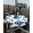 thumbnail image 2 of Boanket Outdoor Tablecloth with Umbrella Hole for Patio/Picnic/Party/Camping, Boho Aztec Blue Waterproof Table Cloth Round Cover Washable, Southwest Geometric Abstract Tribal (Dia 54"), 2 of 7