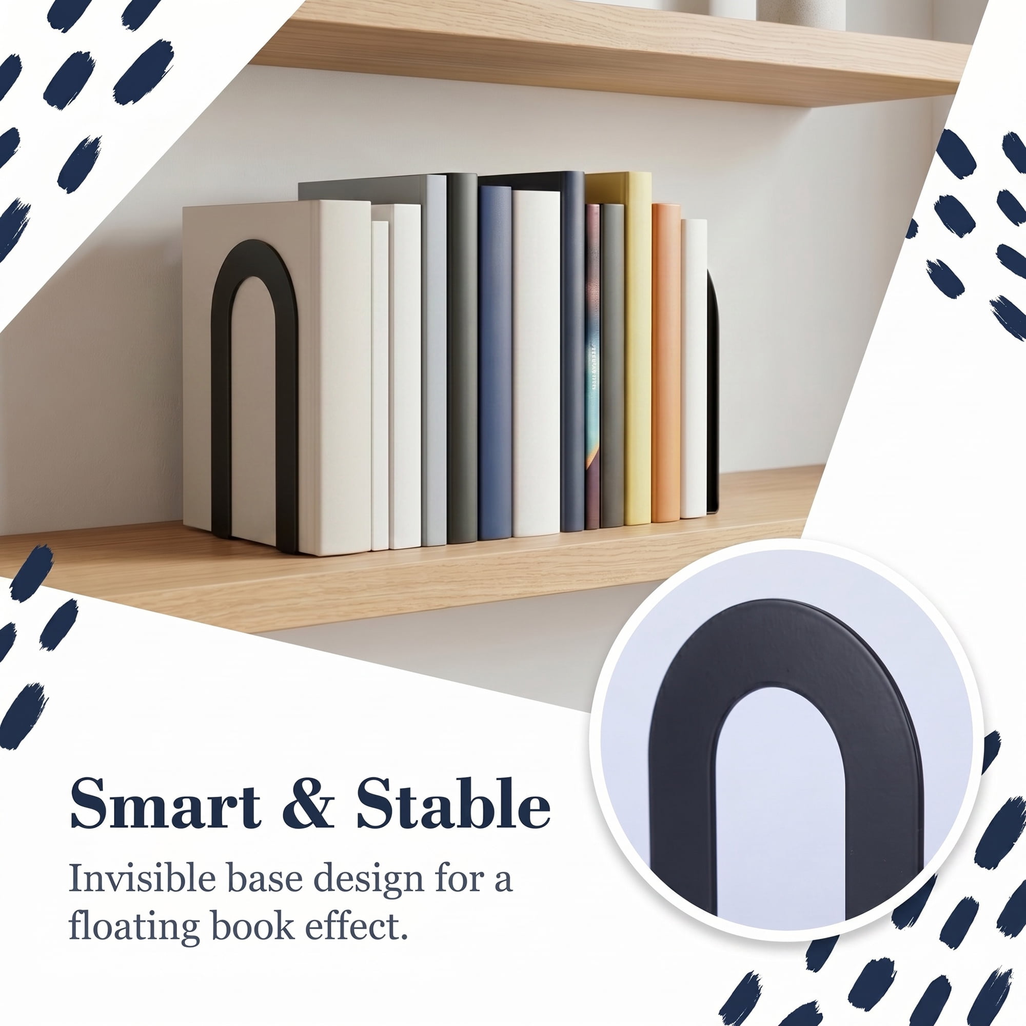 Unique Bargains Decorative Metal Bookends Compact Hollow Book Ends for Book Decor Black Square Bottom 5.5"x3.7"x2.2",2Pcs