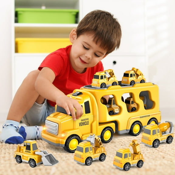 Engineering Truck Sets 5 in 1 Construction Cars Set with Light Sound for Boys Age 2-5 Christmas Birthday Gift