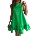 thumbnail image 2 of Prolriy Robes Printemps Été pour Femmes 2025 Été Ample Col Rond Manches Pliées Robes Taille en Vrac Été Mi-Longue Robe Robes d'Été pour Femmes Décontractées Mignonnes Robes Femmes Vert P, 2 of 4