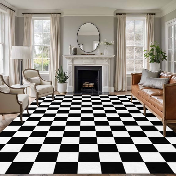 5'x7' Area Rugs for Living Room Bedroom, Black White Plaid Washable Rug Carpet Runner Indoor Outdoor, Farmhouse Modern Minimalist Geometric Non Slip Floor Mats Area Rug for Kitchen, Nursery