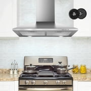 30 inch Wall Mount Range Hood 450 CFM with Ducted/Ductless Convertible Duct Stainless Steel Chimney-Style Over Stove Vent Hood with LED Light 3 Speed Exhaust Fan Black Hood Vents for Kitchen