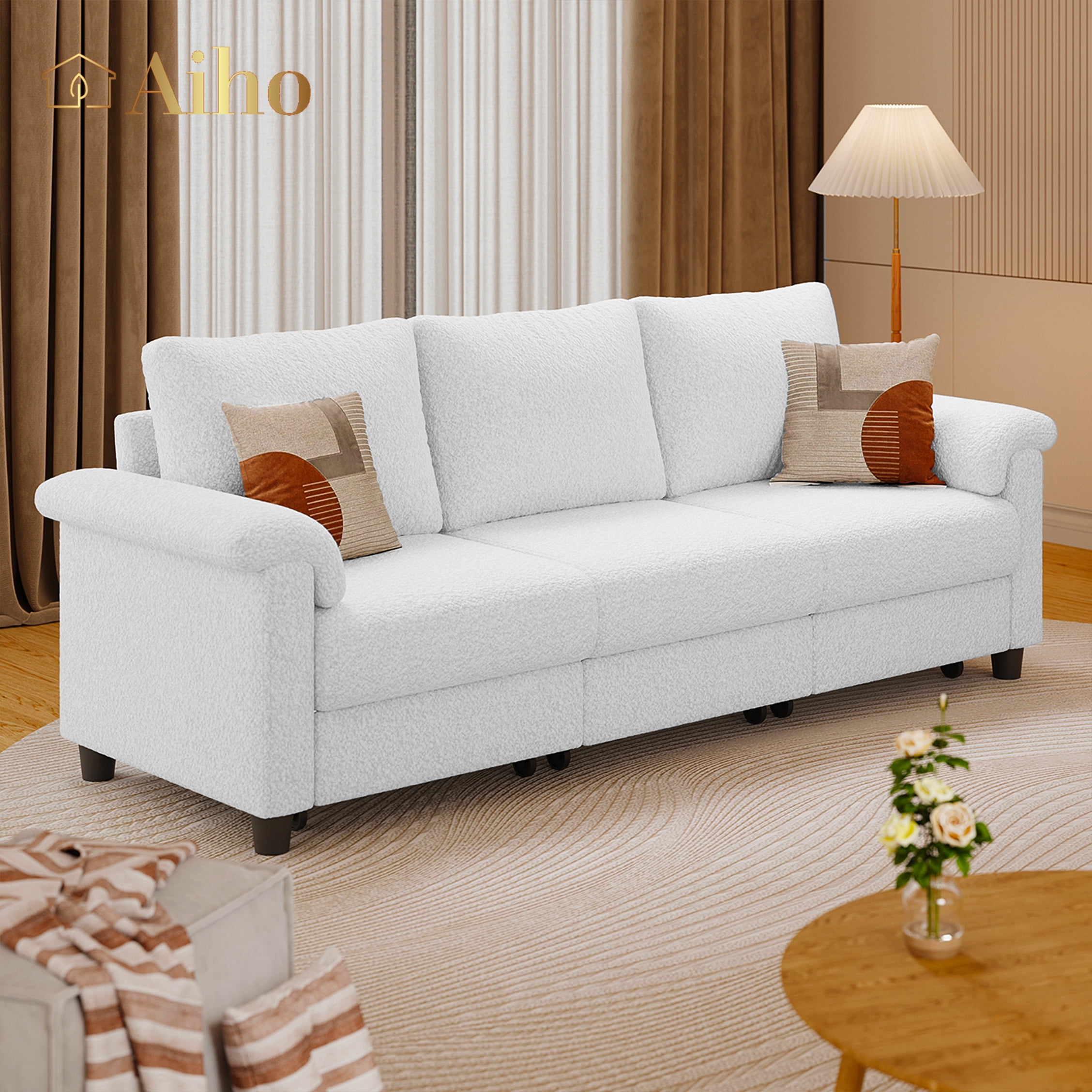 Aiho 68"L-shaped Sofa Couch,3-seater Convertible Sofa Bed for Living Room , Beige