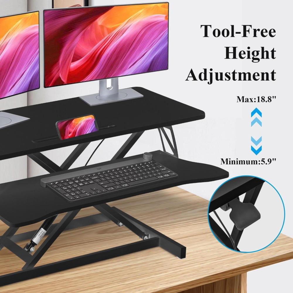 Standing Desk Converter, 37in Pneumatic Spring Laptop Workstation with Keyboard Tray (Black)