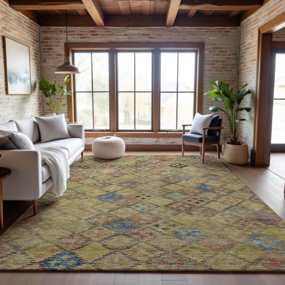 Addison Rugs Mayfield Premium Machine Washable Transitional Geometric Gold Rectangle Rug, 9' x 12'
